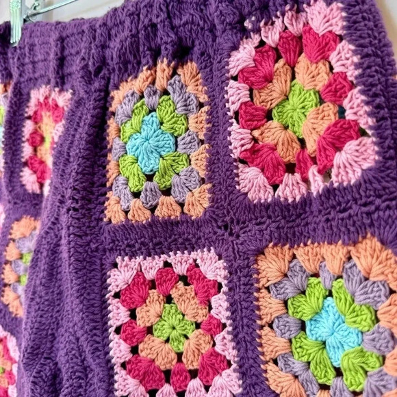 NWT Free People x Flook Crochet Shorts Knit Sweater Long Bermuda Patch Purple - Picture 9 of 10